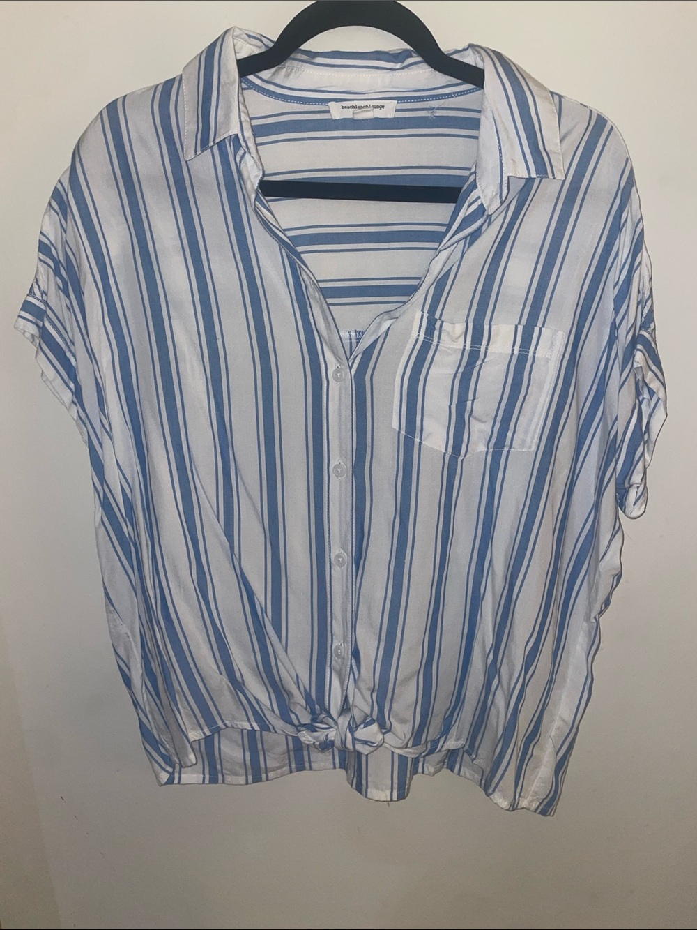 beachlunchlounge Blue & White Striped Tie-Front Button Shirt